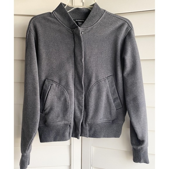 Athleta Retroplush Bomber Jacket Women XS Charcoal Gray Athleisure Full Zip Coat - Picture 1 of 13